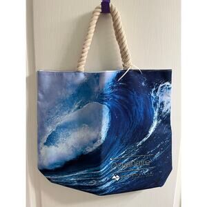 Ocean Wave Tote Bag Reusable Linen Sack Shopping Books Beach rope handle